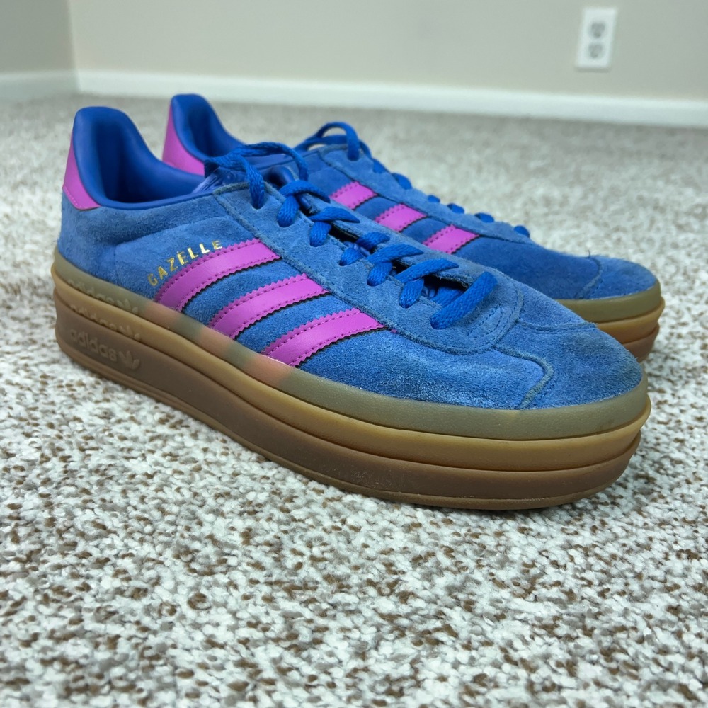 Adidas Shoes Womens 9 Blue Pink Suede Platform Gazelle Bold Sneakers Street